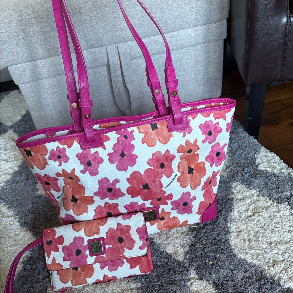 Dooney & Bourke Pink and White Floral Tote Bag and Wallet